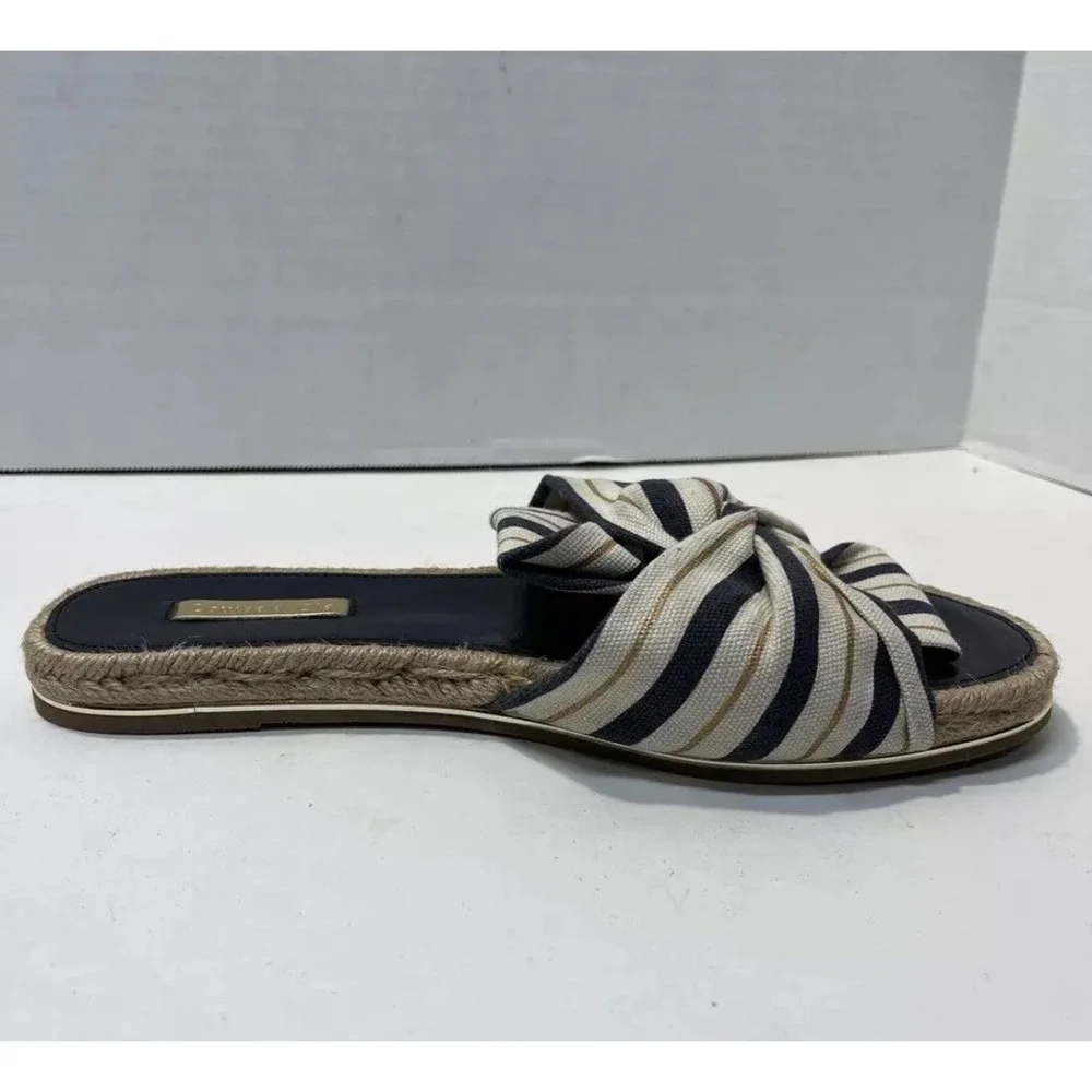 LOUISE ET CIE Womens 8.5M Camille Espandrille Chic Bow Slide Sandal Striped Casu